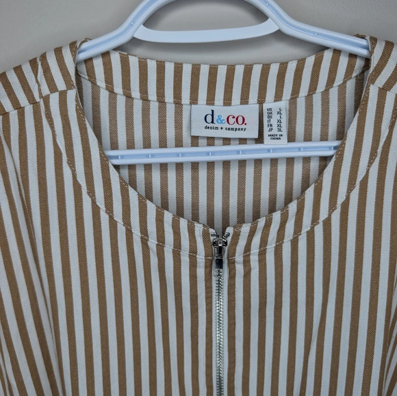 Denim & Co. Yarn Dyed Striped Ruffle Peplum Zip Up Jacket Size L NWOT - Picture 6 of 12